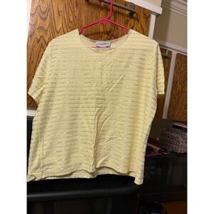 Sag Harbor Womens Yellow Textured Metallic Stripe Short Sleeve Top Large 573315